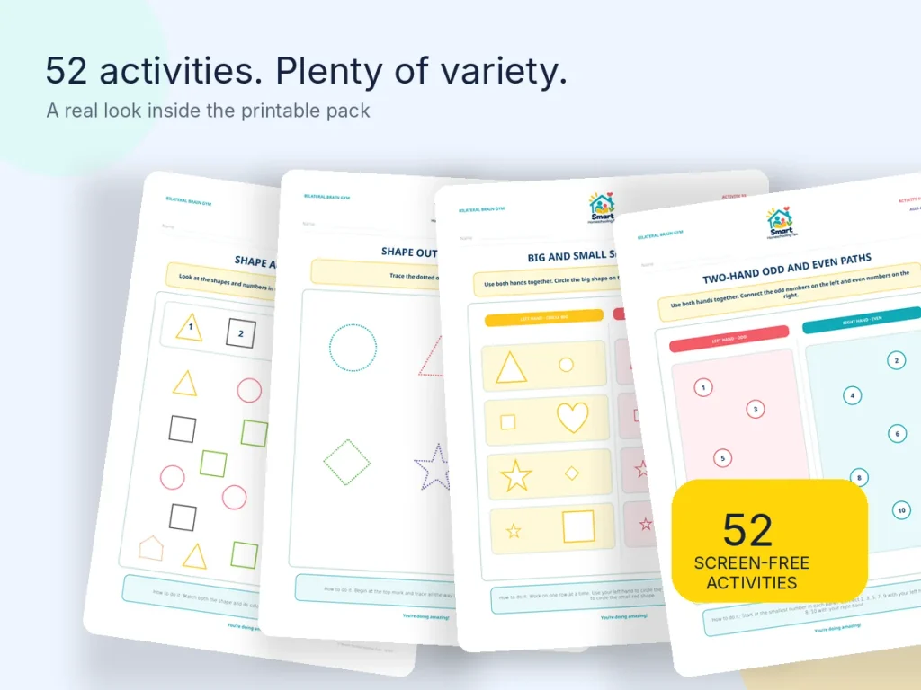 A selection of printable Brain Gym activities inside the workbook