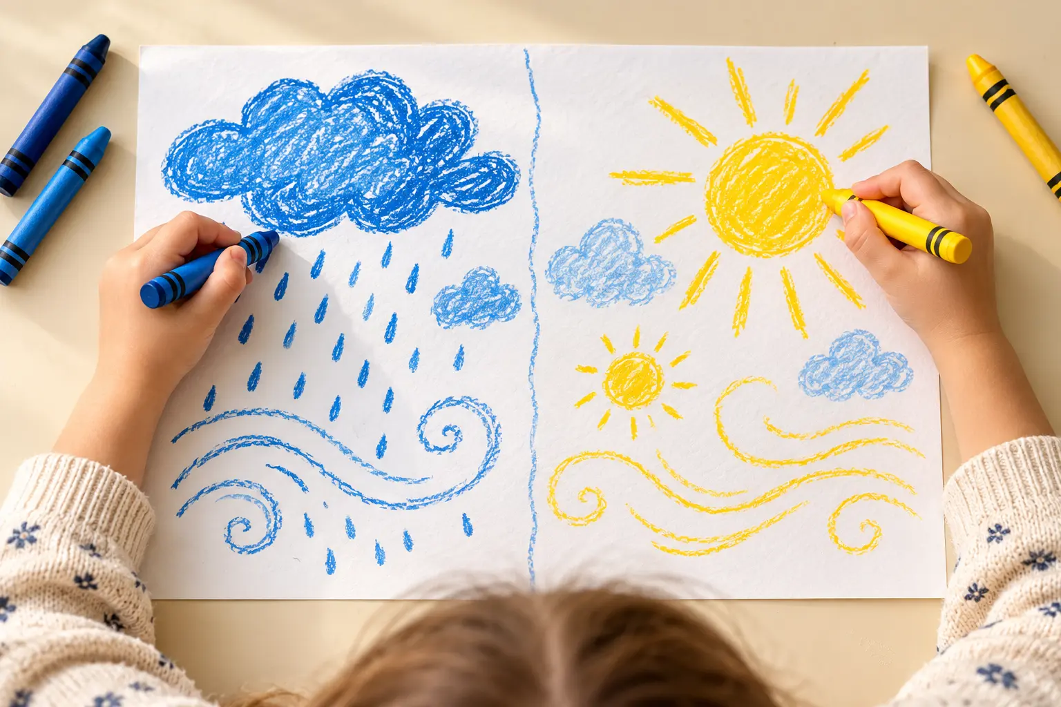Two-Hand Weather Drawing: A Playful Indoor Activity for Kids