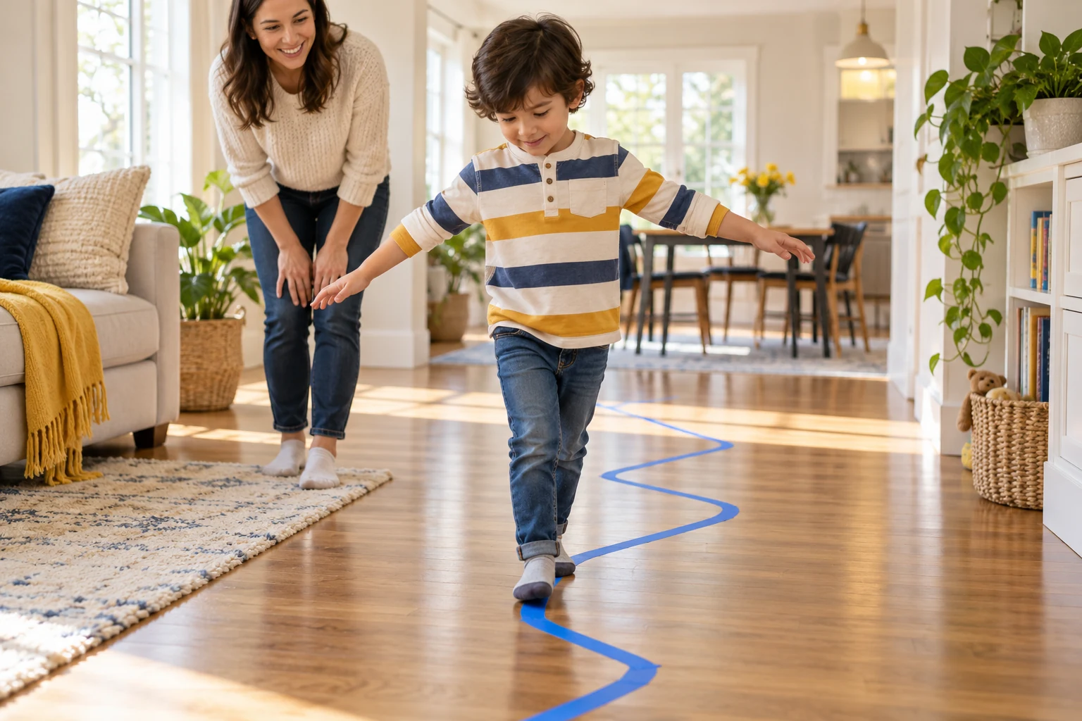 Painter’s Tape Path Games for a Small Indoor Space